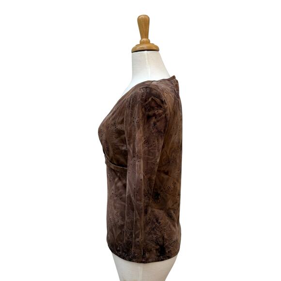 VTG INC Top Med Brown Sequins V Neck Empire Waist Whimsigoth FairyGrunge Stretch - Picture 5 of 9